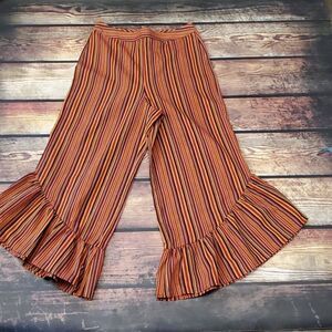 LUSH Rust stripe ruffle flare Palazzo Stripe crop Pant size medium nordstrom